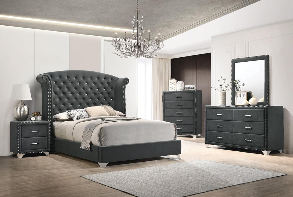 main view of Melody Grey Wingback Upholstered Bedroom Set bed