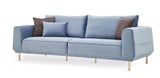 Side profile view of Merida Blue and Gold 3-Seater Sofa