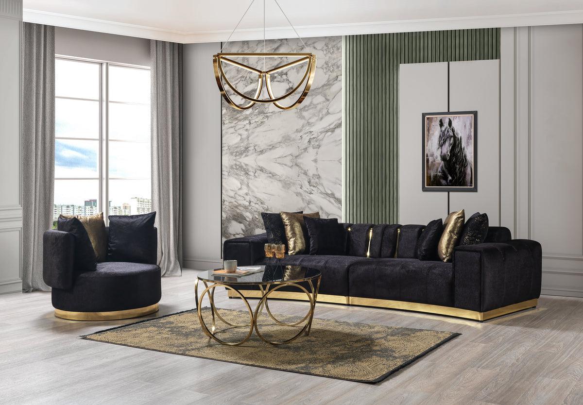Michelle Black Velvet Curved Sectional sofa in living room