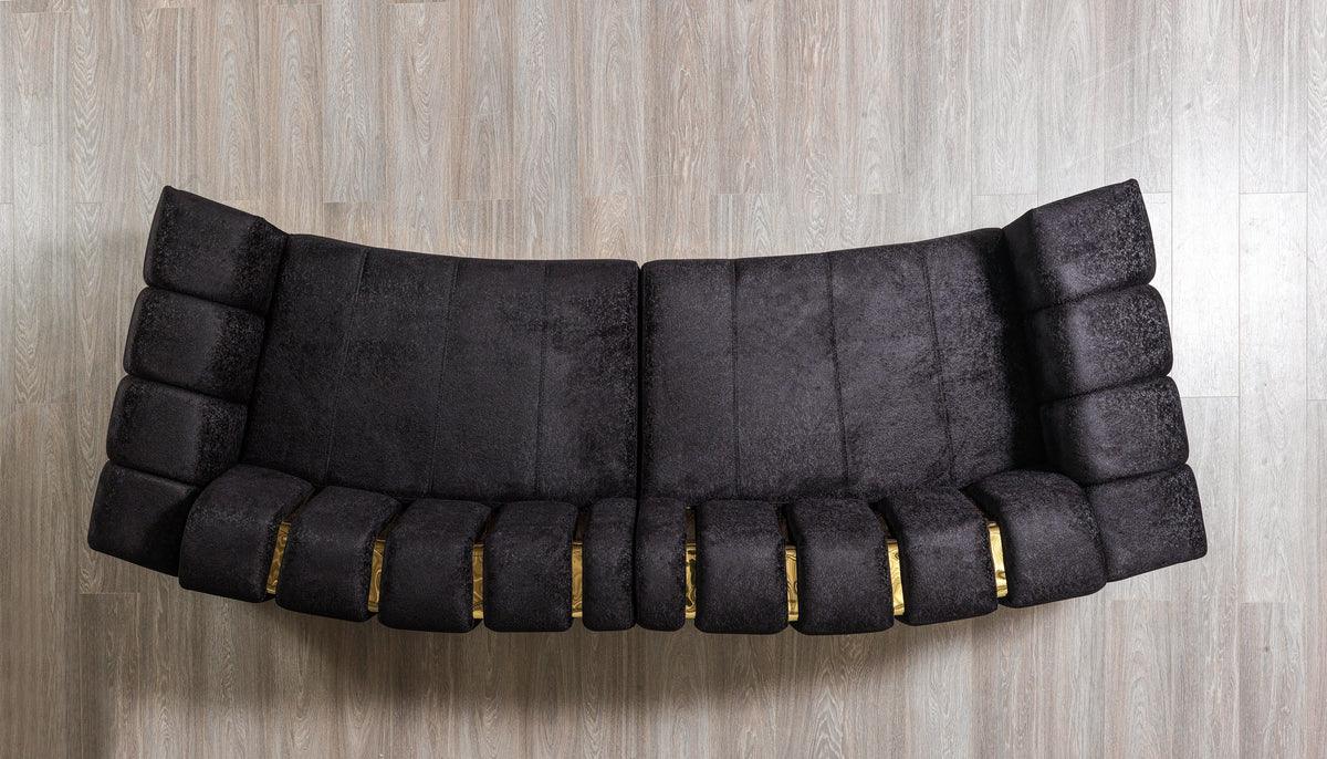Michelle Black Velvet Curved Sectional sofa in living room
