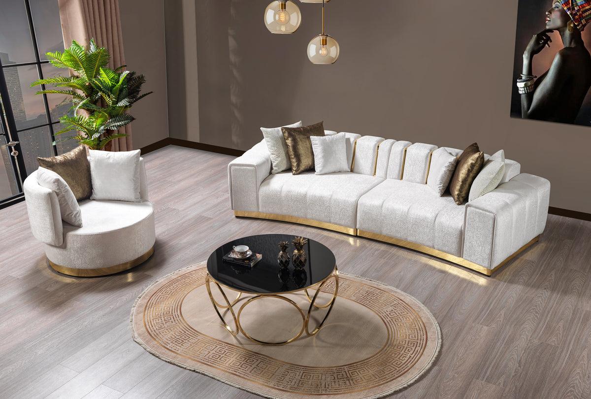 Michelle Ivory Velvet Curved Sectional sofa main angled view