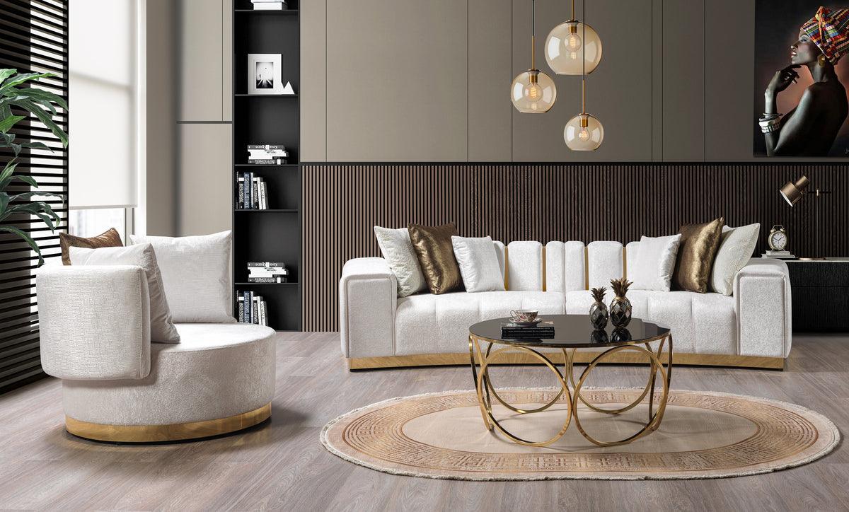 Michelle Ivory Velvet Curved Sectional sofa main angled view