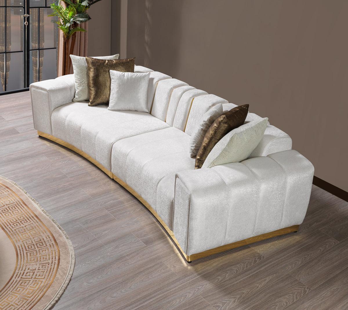 Michelle Ivory Velvet Curved Sectional sofa main angled view