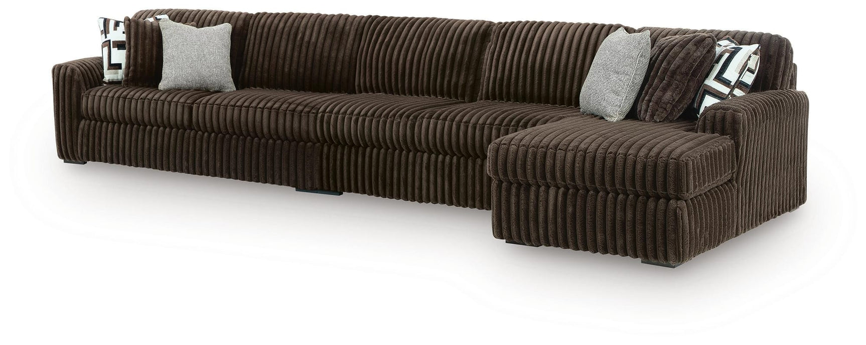 Midnight-Madness Chocolate Velvet 3-Piece Sectional with Chaise from Decor Furniture