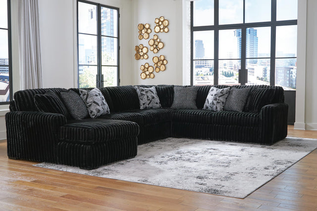 Midnight-Madness Onyx Velvet 4-Piece Sectional with Chaise from Decor Furniture