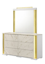 Mika Ultra-Modern Faux White Marble Bedroom Set with Warm Gold Veining and LED Ambient Lighting view 6