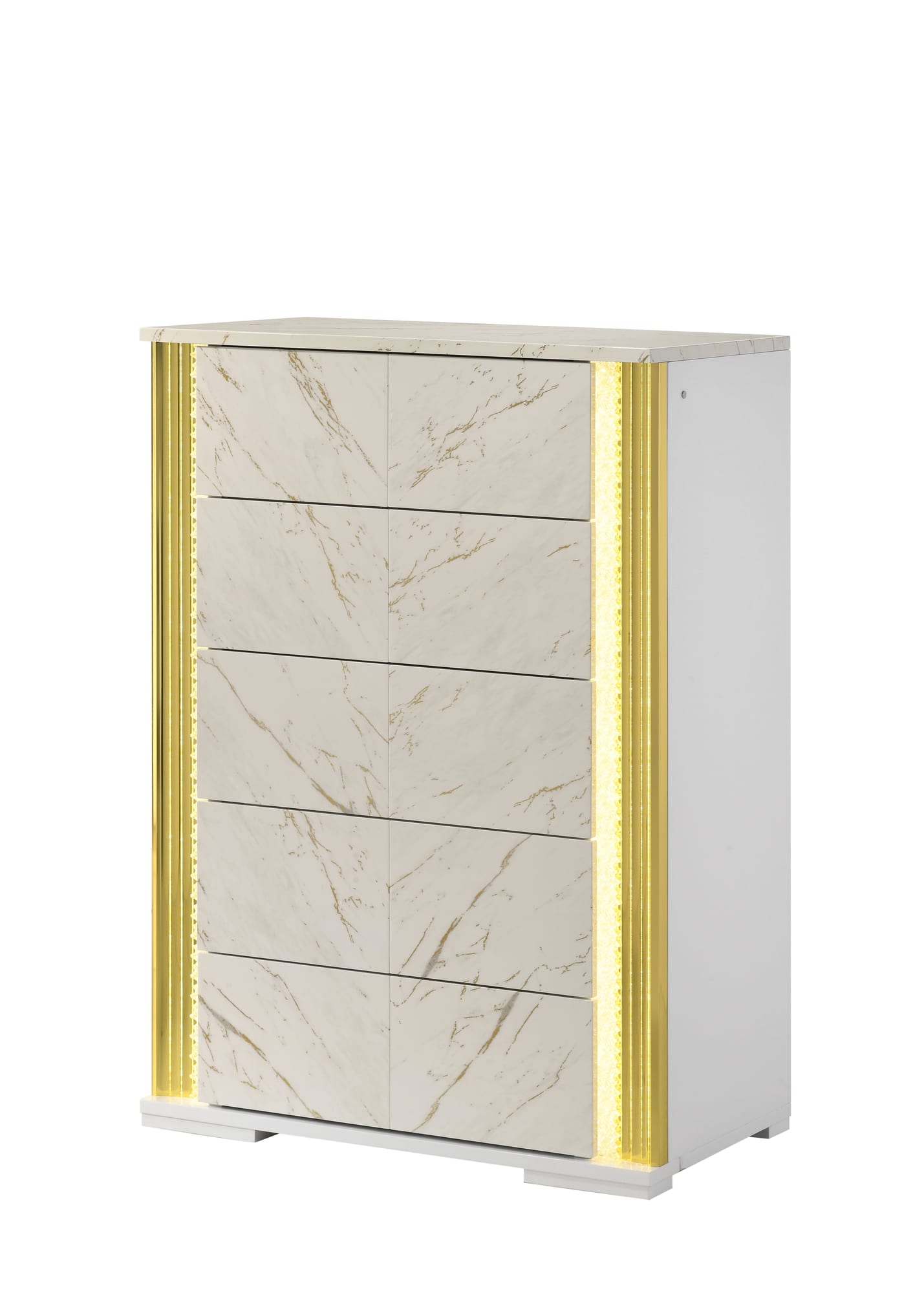 Mika Ultra-Modern Faux White Marble Bedroom Set with Warm Gold Veining and LED Ambient Lighting view 7