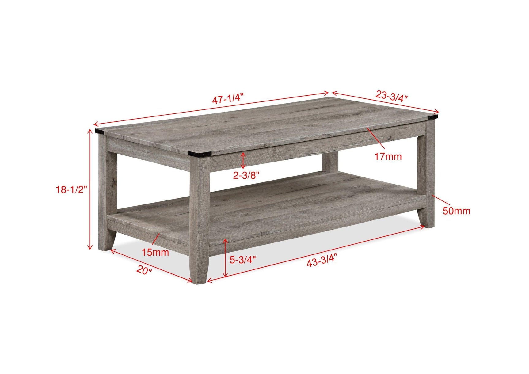 Milton light brown modern solid wood cocktail coffee table corner view
