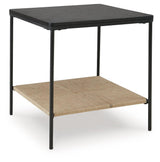 Minrich Black and Natural Accent Table side view showing jute shelf