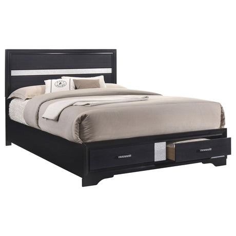 Side angle of Miranda Black Storage Bedroom Set king bed