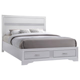 Side view of bed in Miranda White Storage Bedroom Set