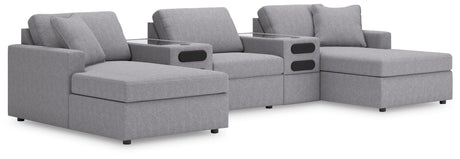 Modmax Granite Performance Fabric,Next-Gen Nuvella™ 5-Piece Sectional with Chaise and Audio Console - image 1