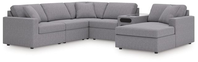 Modmax Granite Performance Fabric,Next-Gen Nuvella™ 6-Piece Sectional with Audio System and Chaise from Decor Furniture