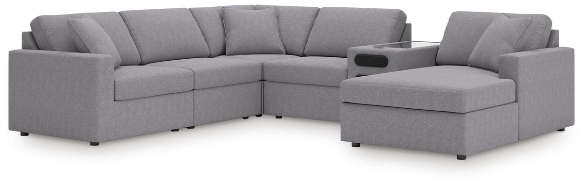 Modmax Granite Performance Fabric,Next-Gen Nuvella™ 6-Piece Sectional with Audio System and Chaise - image 1