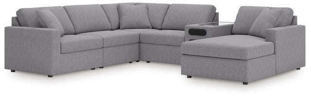 Modmax Granite Performance Fabric,Next-Gen Nuvella™ 6-Piece Sectional with Audio System and Chaise - image 1