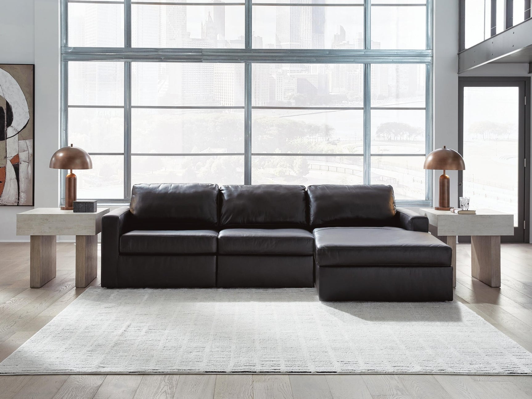 Modmax II Black Leather 3-Piece Sectional Sofa Chaise - image 1