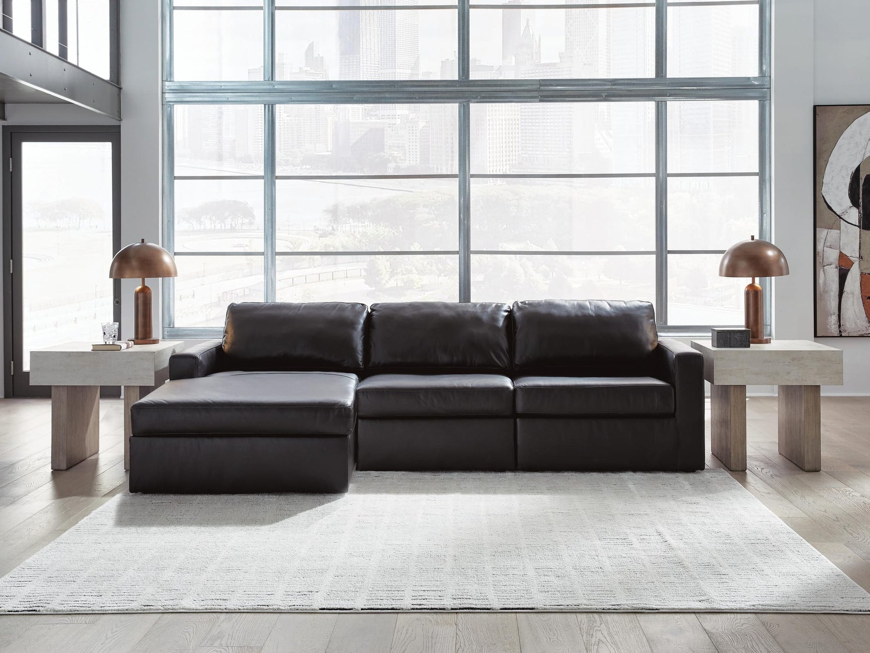 Modmax II Black Leather 3-Piece Sectional Sofa Chaise from Decor Furniture