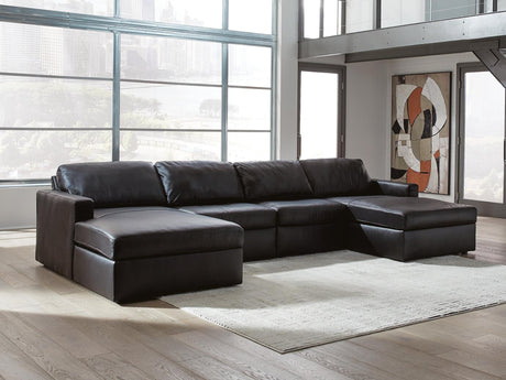 Modmax II Black Leather 4-Piece Double Chaise Sectional - image 1