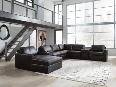 Modmax II Black Leather 8-Piece Sectional with Chaise and Audio Consoles - image 1