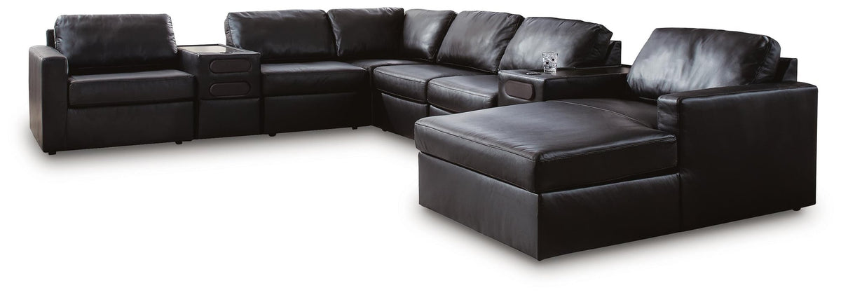 Modmax II Black Leather 8-Piece Sectional with Chaise and Audio Consoles - image 2