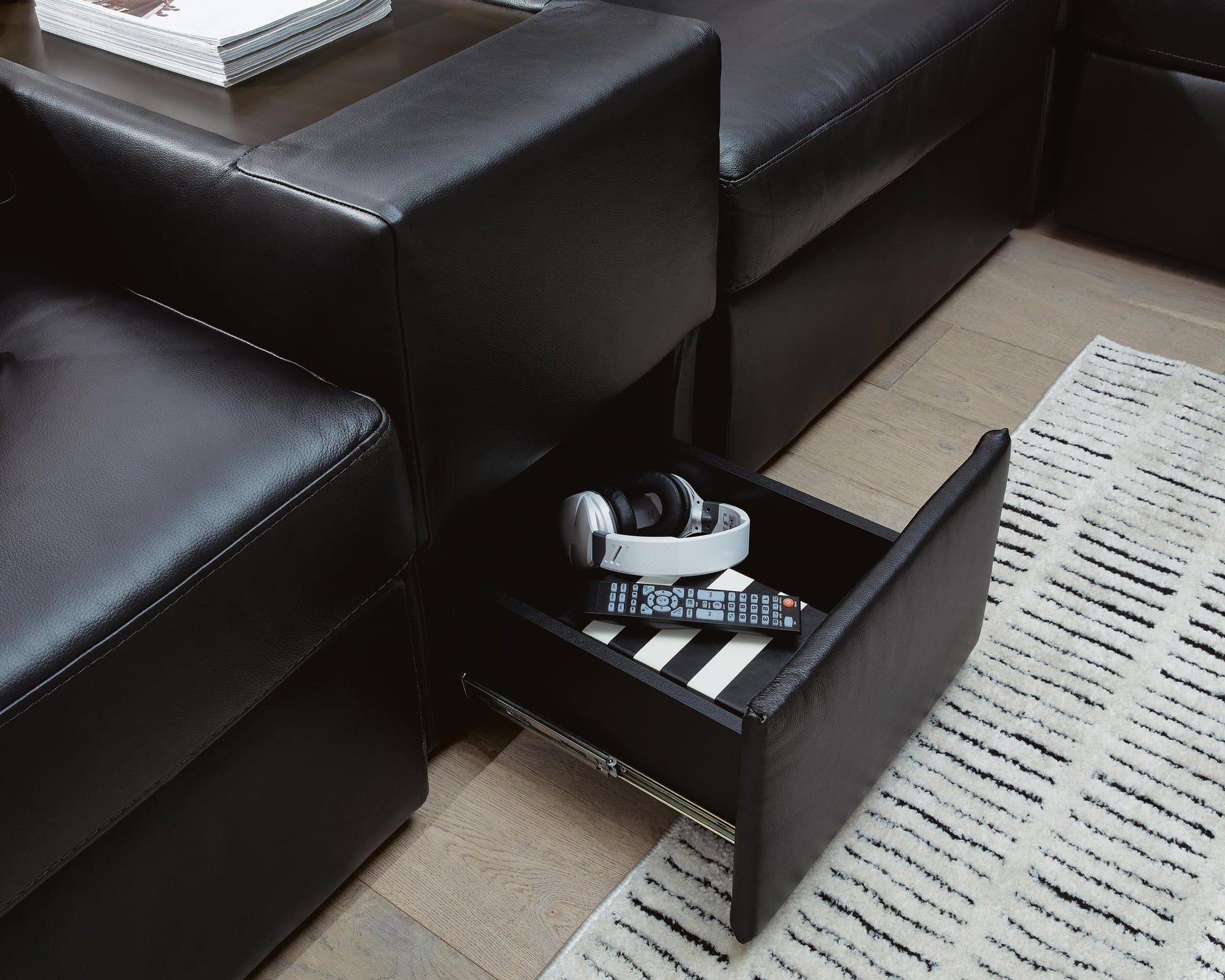 Modmax II Black Leather 8-Piece Sectional with Chaise and Storage Consoles - image 3