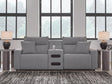 Modmax II Salt and Pepper Next-Gen Nuvella™ 3-Piece Power Reclining Sectional with Audio Console - image 1