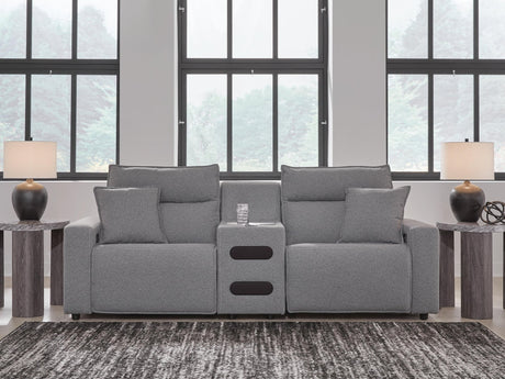 Modmax II Salt and Pepper Next-Gen Nuvella™ 3-Piece Power Reclining Sectional with Audio Console - image 1