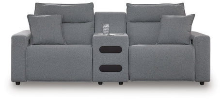 Modmax II Salt and Pepper Next-Gen Nuvella™ 3-Piece Power Reclining Sectional with Audio Console - image 2