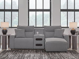 Modmax II Salt and Pepper Next-Gen Nuvella™ 3-Piece Power Reclining Sectional with Chaise and Audio Console - image 1