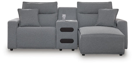 Modmax II Salt and Pepper Next-Gen Nuvella™ 3-Piece Power Reclining Sectional with Chaise and Audio Console - image 2