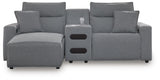 Modmax II Salt and Pepper Next-Gen Nuvella™ 3-Piece Power Reclining Sectional with Chaise and Audio Console - image 2