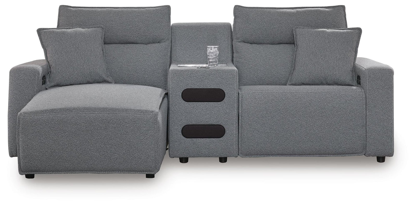 Modmax II Salt and Pepper Next-Gen Nuvella™ 3-Piece Power Reclining Sectional with Chaise and Audio Console - image 2