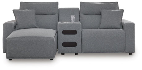 Modmax II Salt and Pepper Next-Gen Nuvella™ 3-Piece Power Reclining Sectional with Chaise and Audio Console - image 2