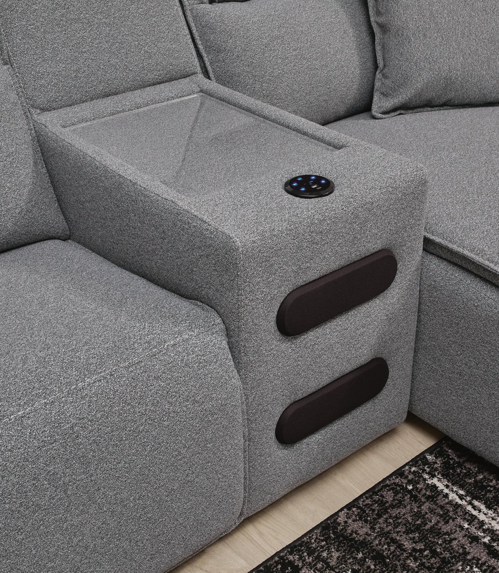 Modmax II Salt and Pepper Next-Gen Nuvella™ 3-Piece Power Reclining Sectional with Chaise and Audio Console - image 5