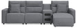 Modmax II Salt and Pepper Next-Gen Nuvella™ 4-Piece Reclining Sectional with Chaise and Audio Console from Decor Furniture