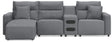 Modmax II Salt and Pepper Next-Gen Nuvella™ 4-Piece Reclining Sectional with Chaise and Audio Console from Decor Furniture