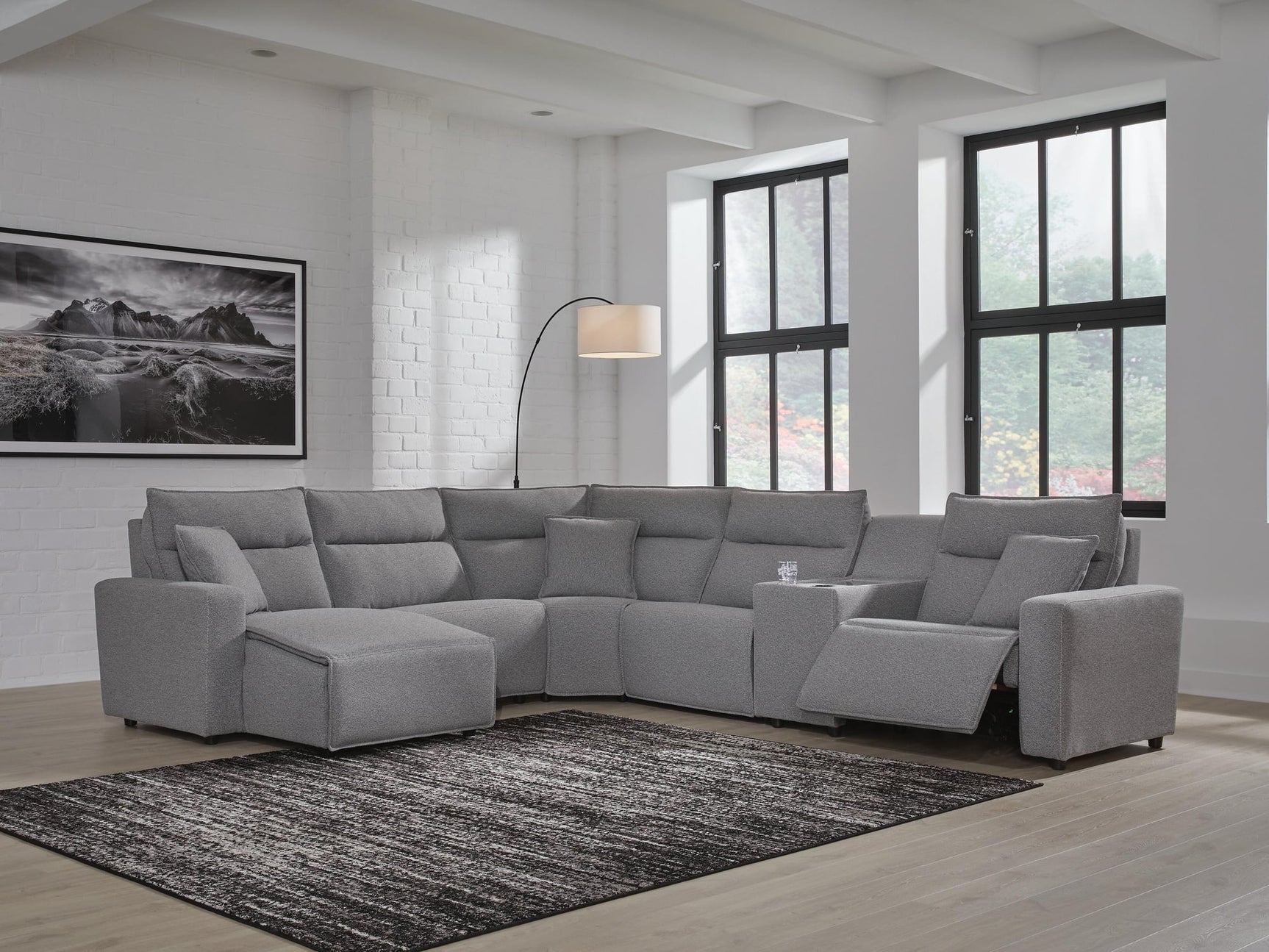 Modmax II Salt and Pepper Next-Gen Nuvella™ 6-Piece Power Reclining Sectional with Chaise and Console - image 1