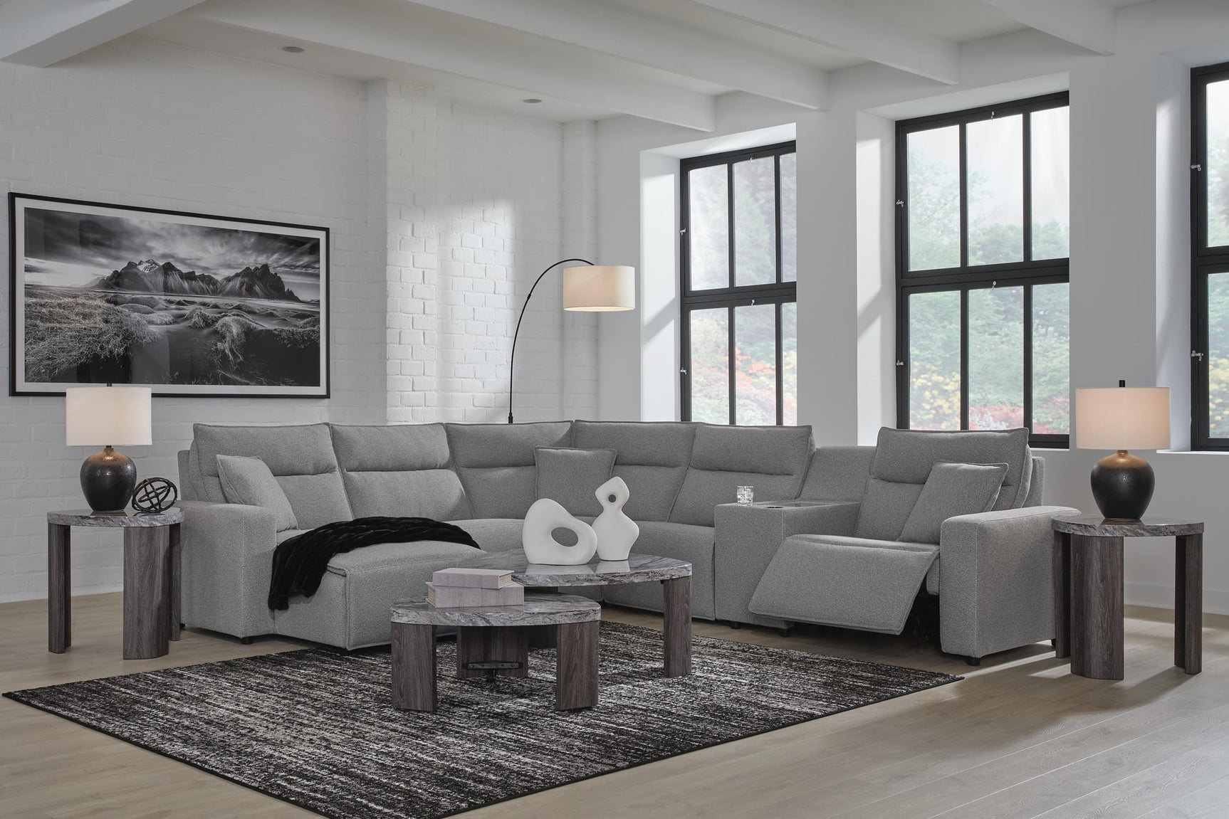 Modmax II Salt and Pepper Next-Gen Nuvella™ 6-Piece Power Reclining Sectional with Chaise and Console - image 3