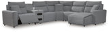 Modmax II Salt and Pepper Next-Gen Nuvella™ 6-Piece Reclining Sectional with Chaise and Audio Console - image 1