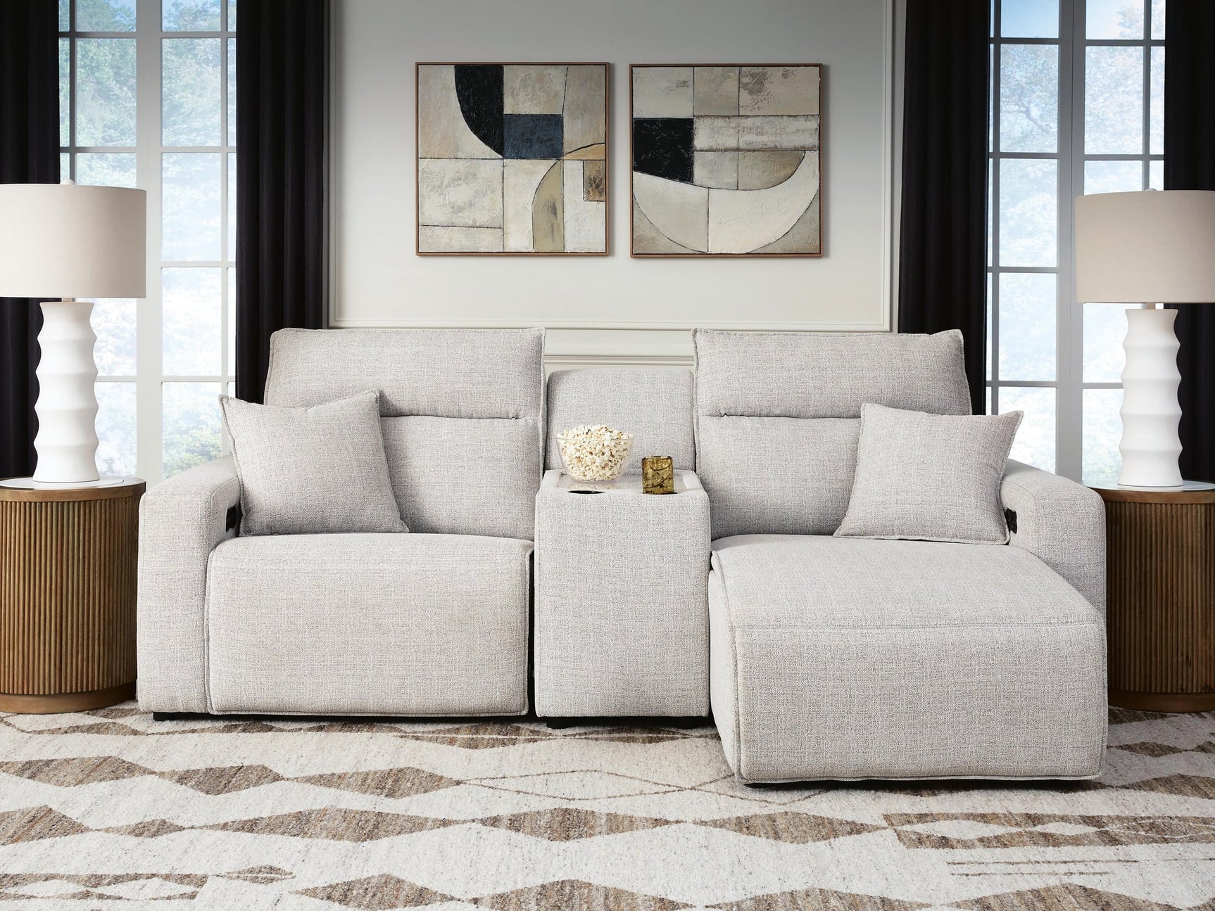 Modmax II Stone 3-Piece Power Reclining Sectional with Chaise and Console - image 1