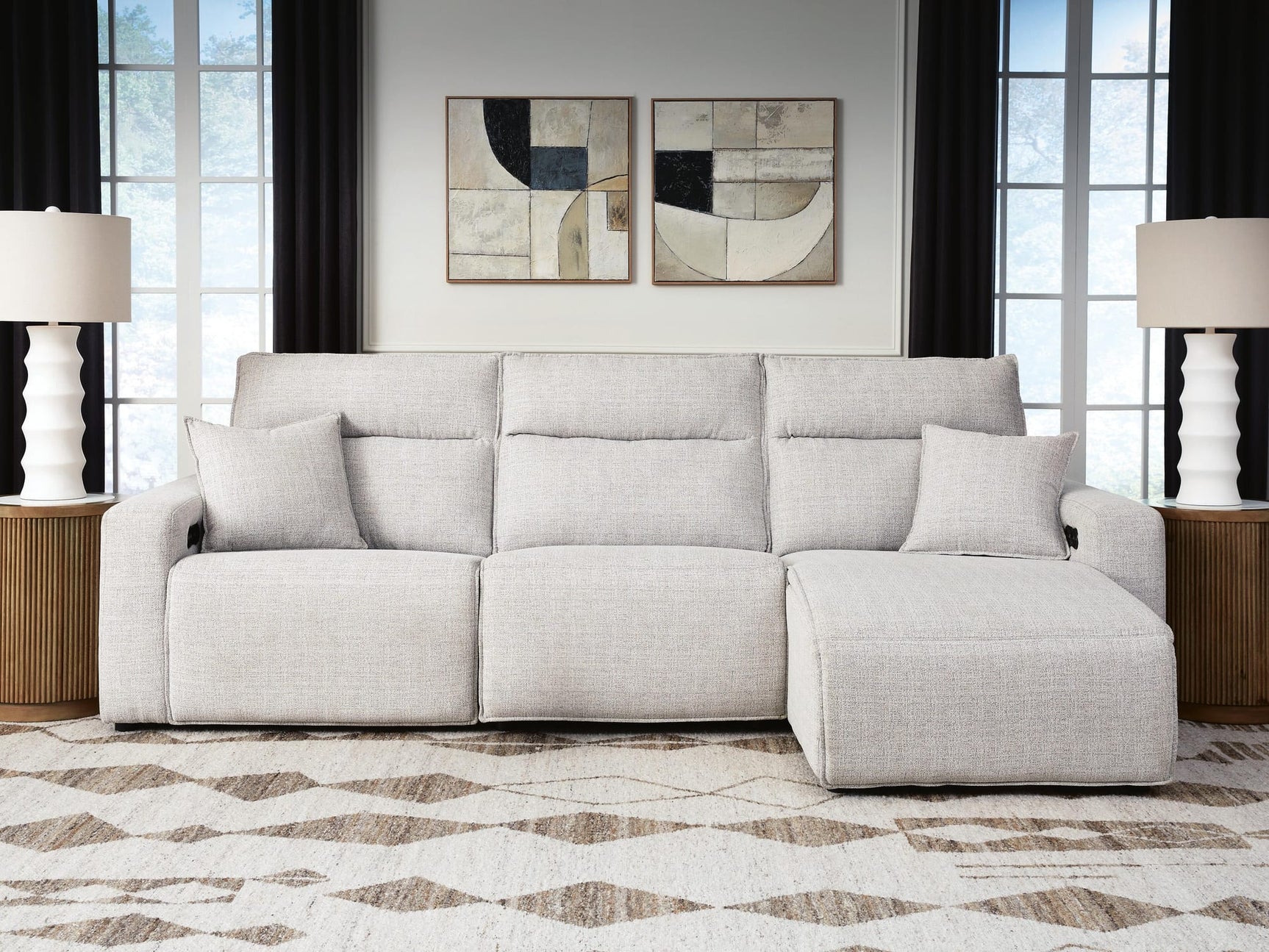 Modmax II Stone 3-Piece Reclining Sofa Chaise from Decor Furniture