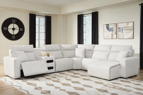 Modmax II Stone 6-Piece Reclining Sectional with Chaise and Audio Console from Decor Furniture