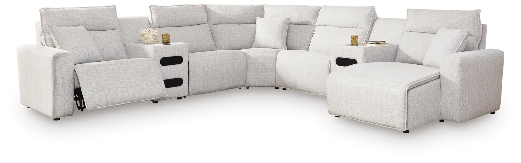 Modmax II Stone 7-Piece Power Reclining Sectional with Chaise and Audio Consoles - image 2
