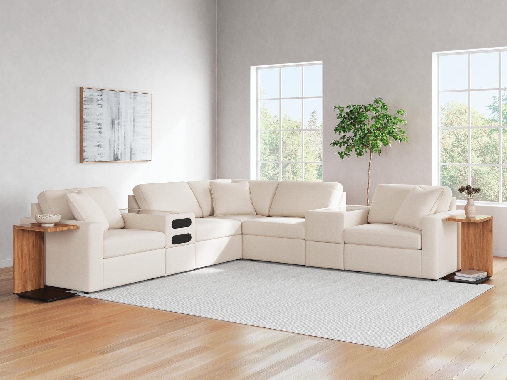 Modmax Oyster Performance Fabric,Next-Gen Nuvella™ 7-Piece Balanced Sectional with Audio and Storage Consoles - image 2