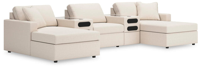 Modmax Oyster Performance Fabric,Next-Gen Nuvella™ 5-Piece Double Chaise with Audio Consoles - image 1