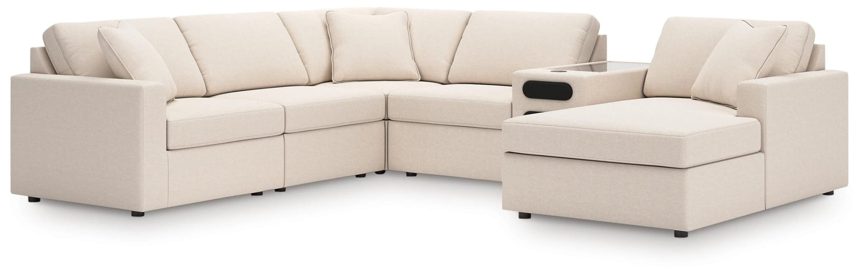Modmax Oyster Performance Fabric,Next-Gen Nuvella™ 6-Piece Sectional with Audio System and Chaise from Decor Furniture