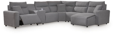 Modmax II Salt and Pepper Next-Gen Nuvella™ 6-Piece Power Reclining Sectional with Chaise and Console - image 2