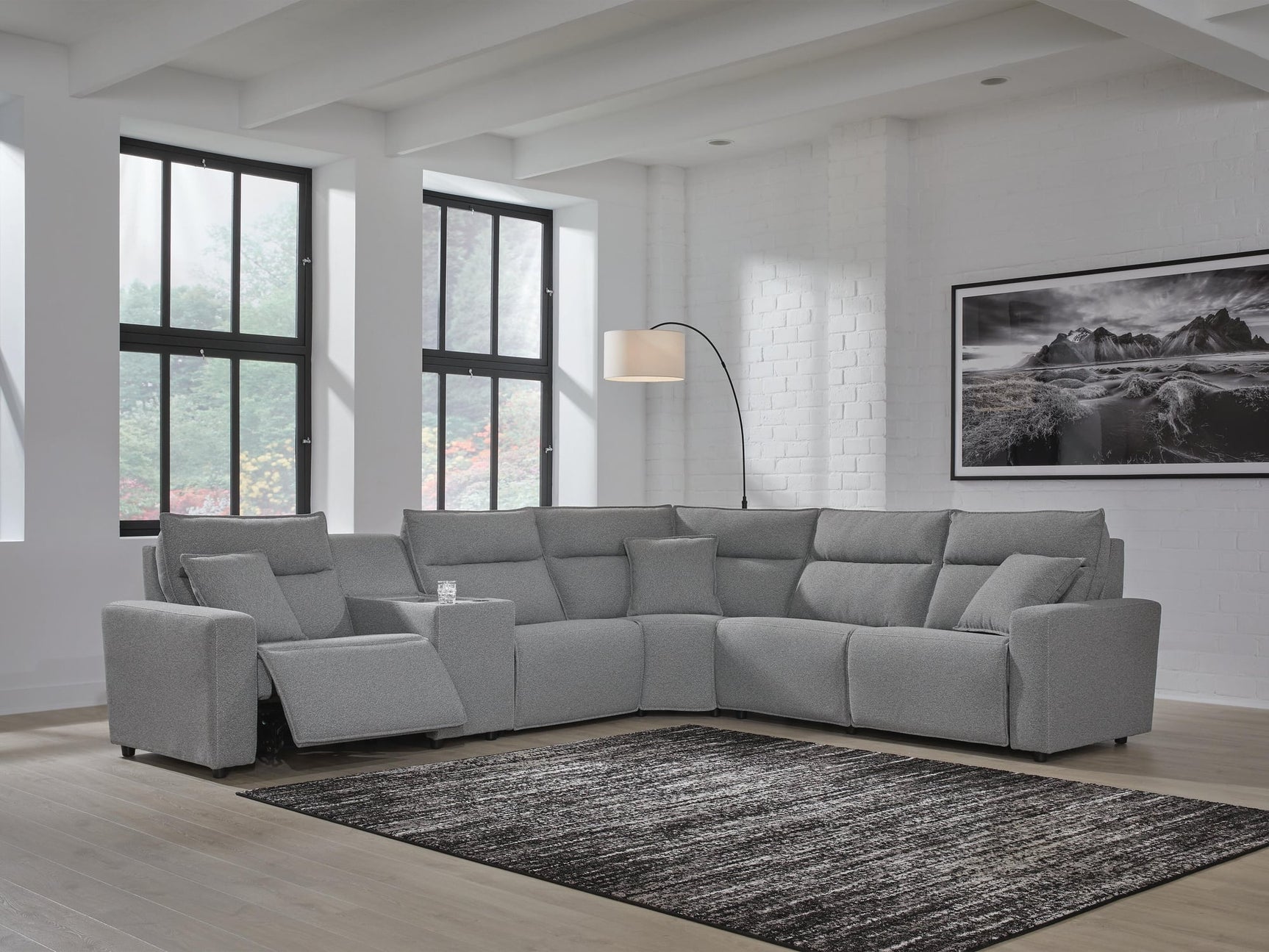 Modmax II Salt and Pepper Next-Gen Nuvella™ 6-Piece Reclining Sectional with Console - image 1