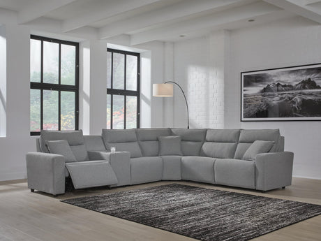 Modmax II Salt and Pepper Next-Gen Nuvella™ 6-Piece Reclining Sectional with Console - image 1