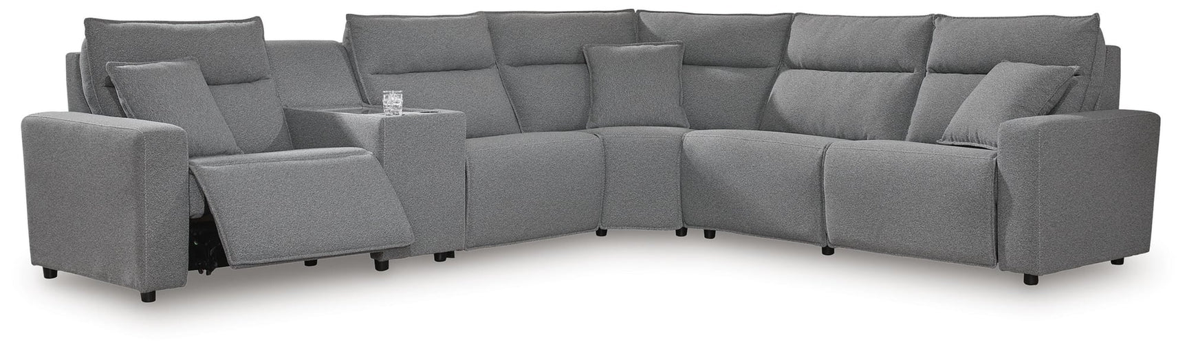 Modmax II Salt and Pepper Next-Gen Nuvella™ 6-Piece Reclining Sectional with Console - image 2